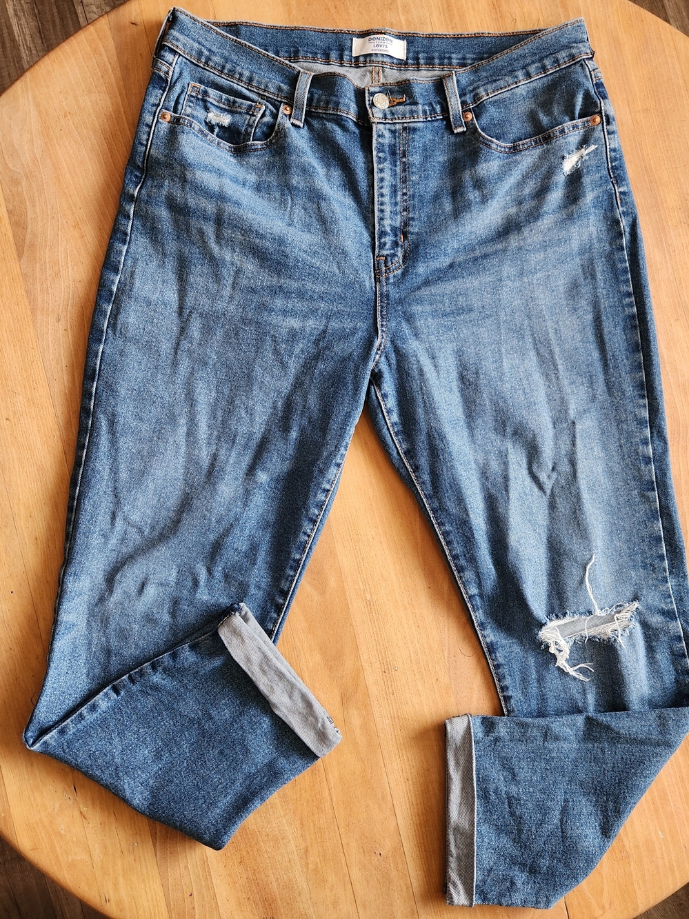 Denizen from Levi's Women's Blue Boyfriend Jeans with Distressed Knee